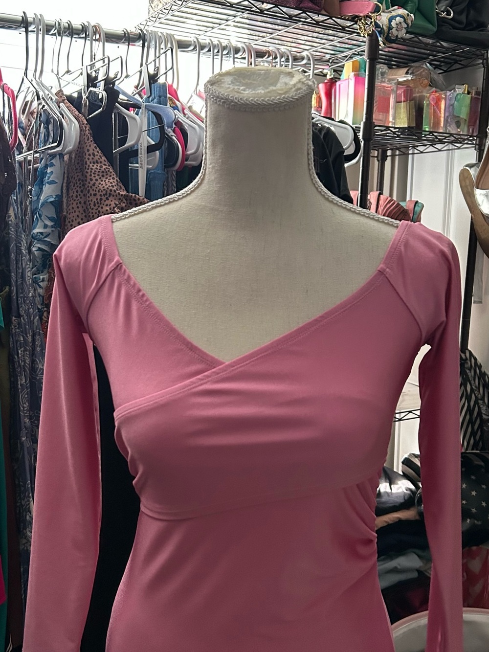 SHEIN Mauve Pink Long Sleeve V-Neck Midi Dress - Picture 2 of 5
